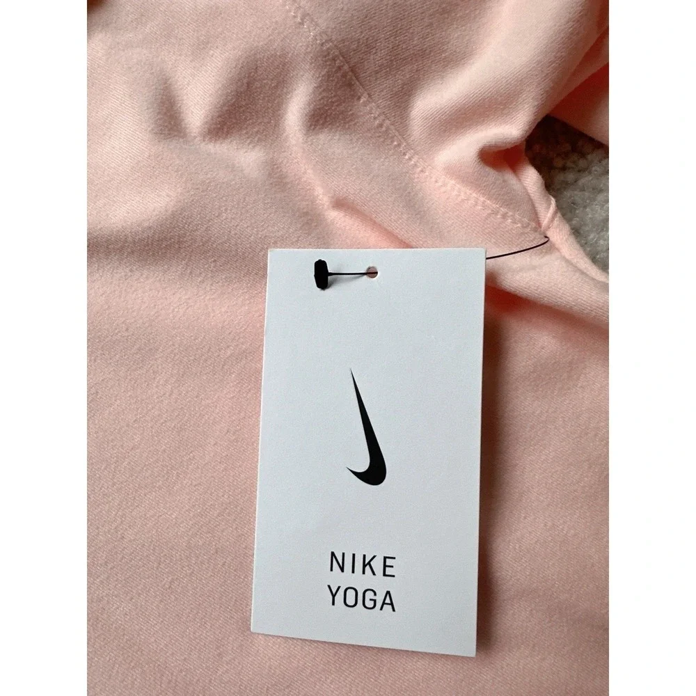 NWT Nike Yoga Hoodie Womens Jersey Cropped Long Sleeve Washed Coral Pink SIZE S